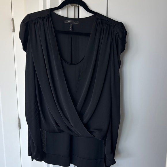 BCBGMaxAzria Black Wrap Cap Sleeve Blouse - Picture 1 of 4